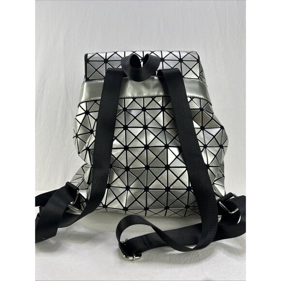 Sondra Roberts Squared Backpack Silver Metallic Geometric Pattern School Bag - Picture 2 of 8